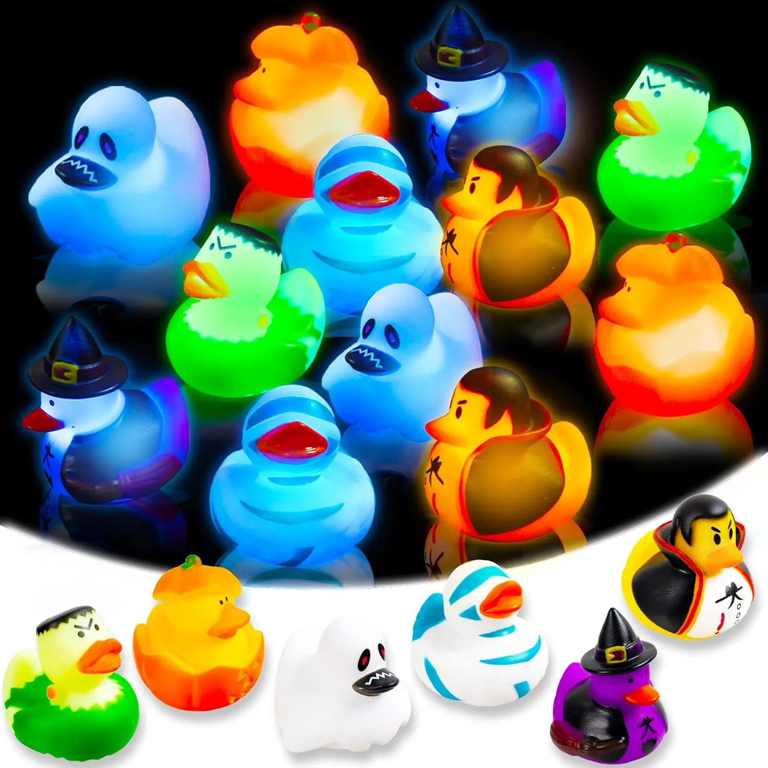 Patos de borracha para festa de Halloween, Light Up Duck, Brinquedo de banho, Monster, Ghost, Trick or Treat, BathtubToy temático para criança