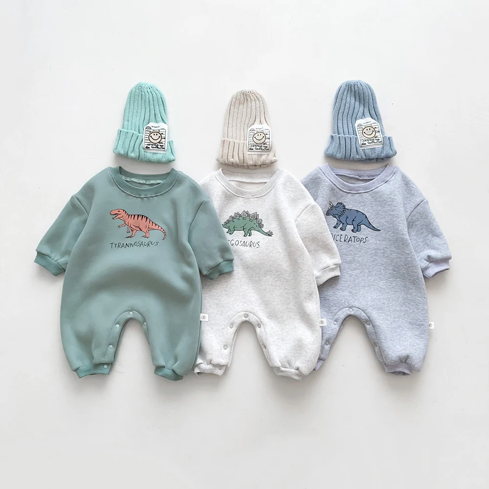 New Arrival Cartoon Dino Print Baby Newborn Rompers Infant Girls Jumpsuits Long Sleeve Boys Clothing One Pieces