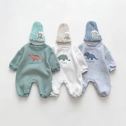 Neuankömmling Cartoon Dino Print Baby Neugeborenen Stram pler Säuglings mädchen Overalls Langarm Jungen Kleidung ein Stück