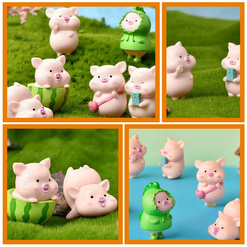 

7 Pcs Model Cartoon Piglet Ornaments Decoration Small Figure Plastic Miniature Figurine
