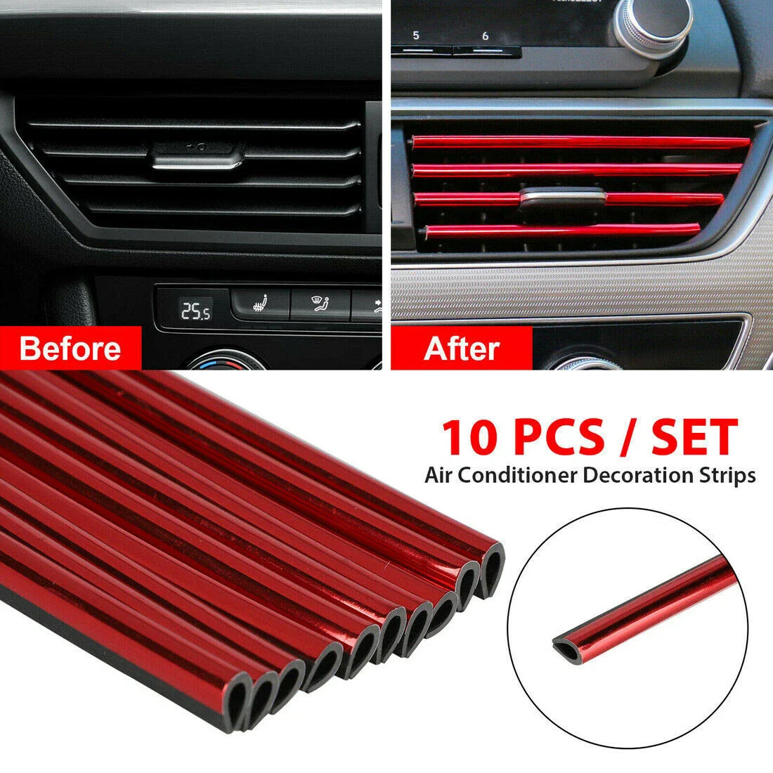 

10 PCS Car Air Conditioner Outlet Decorative Soft Strip Accessories Auto Interior Grille Decorative Strip Universal U-shaped