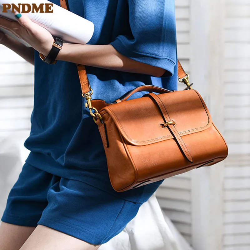 

PNDME Designer Luxury Natural Genuine Leather Women's Shoulder Messenger Bag Fashion Real Cowhide Multi-compartment Handbag