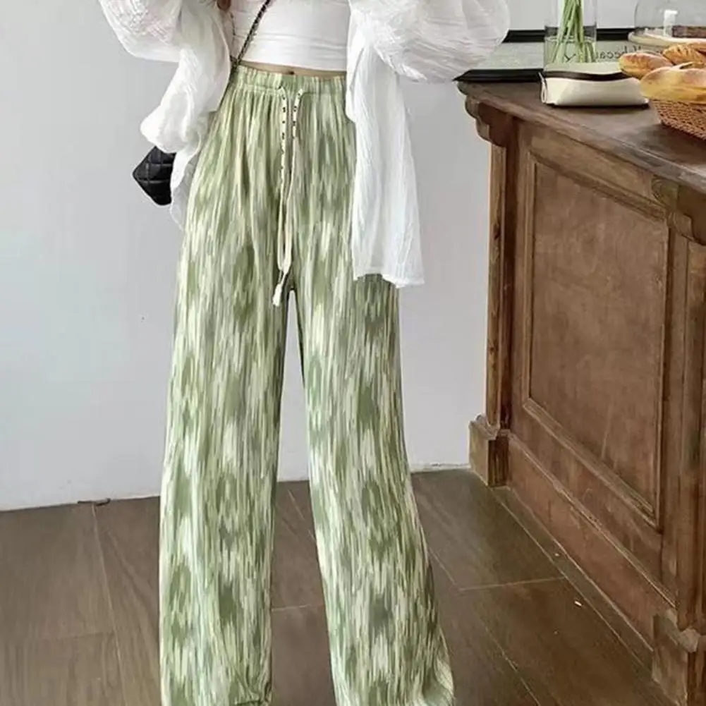 

Straight-leg Pants Stylish Women's Wide Leg Pants Ink Tie Dye Print Elastic Waist Pockets for Casual Wear Hiking or Vacation