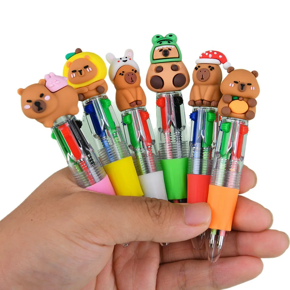 4-Farben-Einziehbarer Kugelschreiber, 20 Stück, Niedlicher Capybara-Cartoon-Druckkugelschreiber, Tragbarer Notizbuch-Stift für Schüler, Geschenk zum Schulanfang – Detail 3