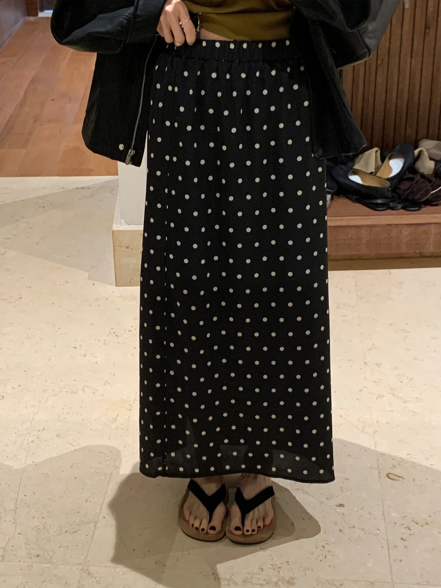 

Новая женская юбка BRIVIN в корейском стиле, черная, в горошек, приталенная, с эластичной талией, прямого кроя, модная, длинная