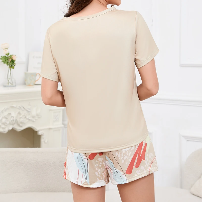 Women\'s Sleepwear Home Clothes Autumn Short Sleeve Top with Shorts & Long Pants Pajamas 3-Piece Set Loungewear Short Suit Pyjama