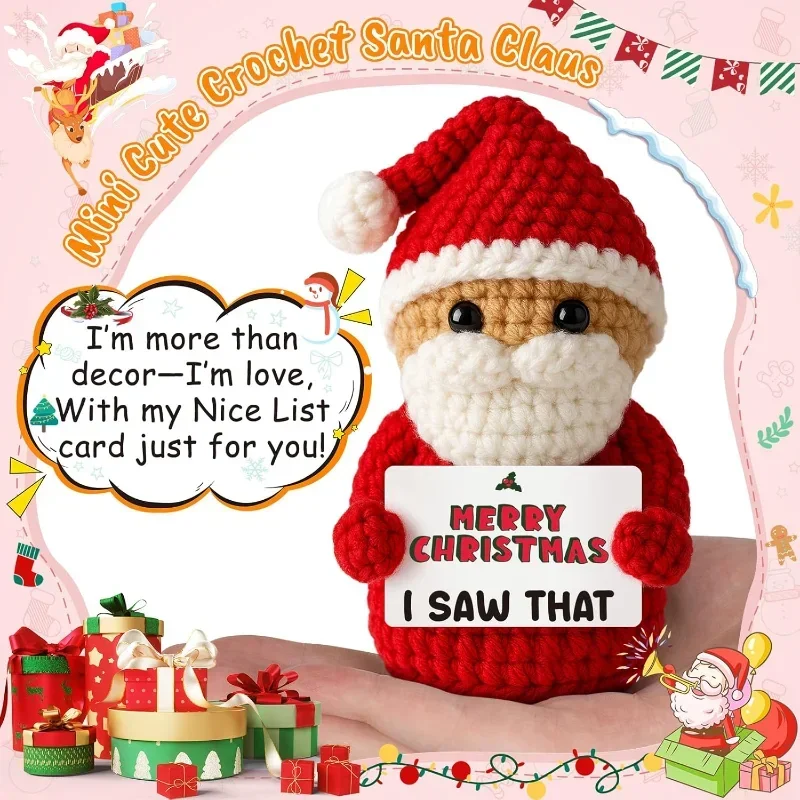 Christmas Handmade Crochet Santa Claus with Card Funny Christmas Coworker White Elephant Christmas Stocking Stuffer Gift Idea