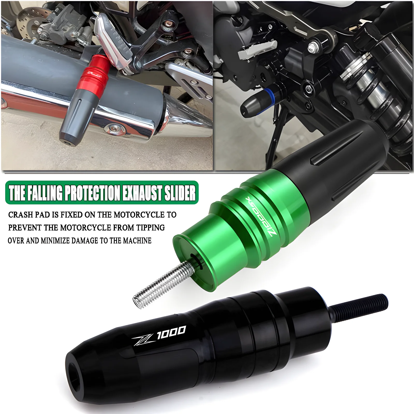 

Подходит для Z1000 Z1000R Z1000SX, алюминиевые накладки с ЧПУ для мотоцикла, ползунки для выхлопных газов, защита от столкновений с логотипом Z1000 Z1000R Z1000SX