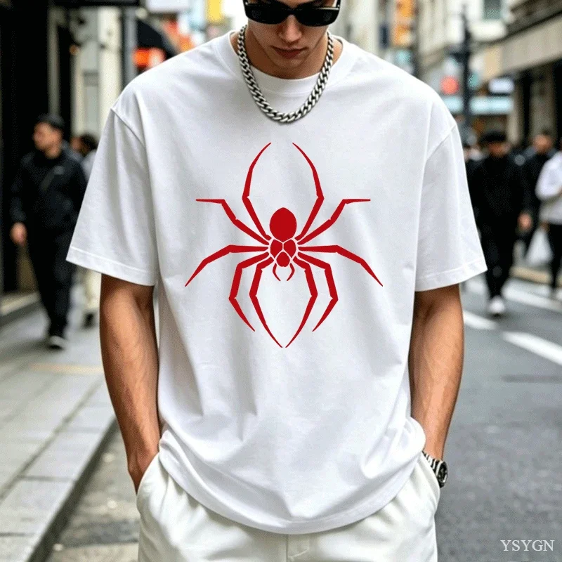 Red Spider Printed Gym Sport Clothing Fitness Oversized Loose Cotton Shirt Mens Hip Hop Short Sleeve Bodybuilding Muscle T-shirt