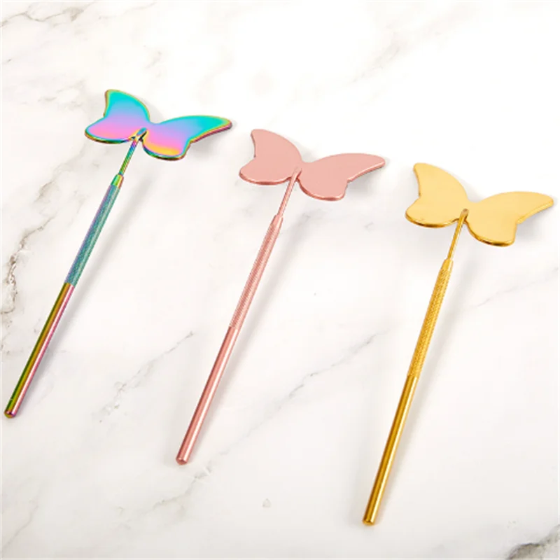 Grenzüberschreitender, exklusiver, schmelzender Wimpernverlängerungsspiegel aus Edelstahl für die Schönheitswimperninspektion, schmetterlingsförmiger Inspektionsspiegel