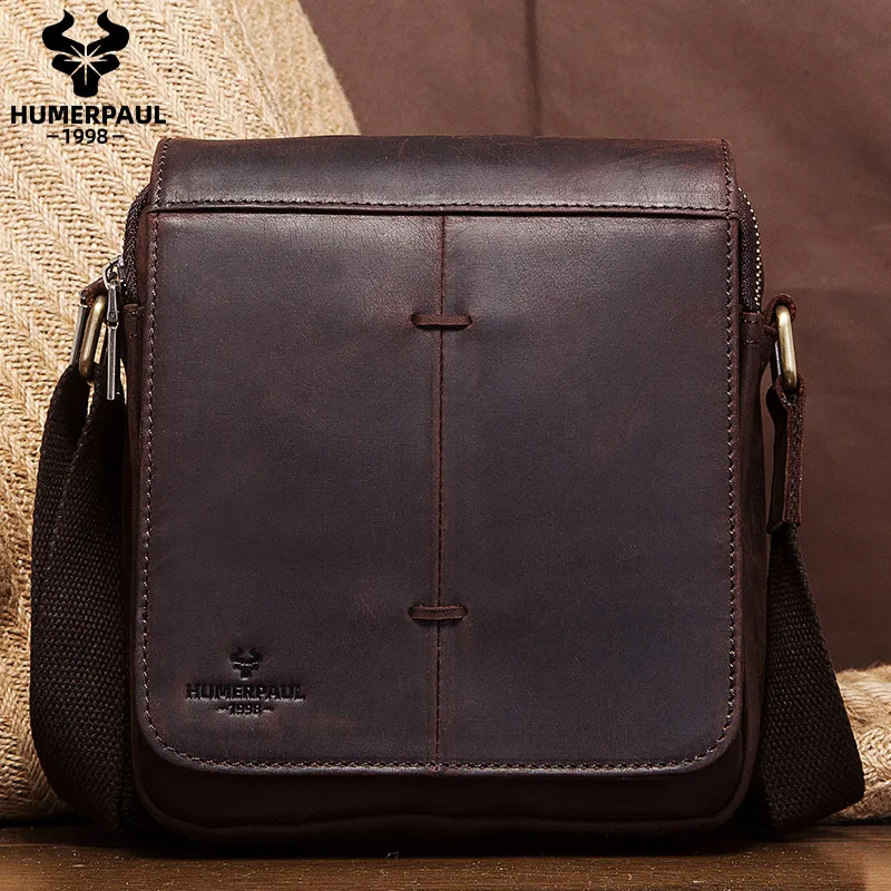 

100% Genuine Leather Men Handbags Vintage Small Flap Men's Shoulder Bag Casual Office Messenger Bags Fashion Crossbody Pack