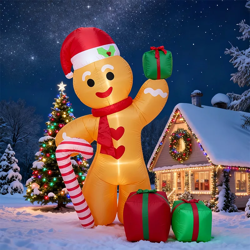

6,8 футов 2,1 м Рождественский надувной уличный декор, конфета, пряничный человечек, популярная модель, двор, сад, вечерние украшения