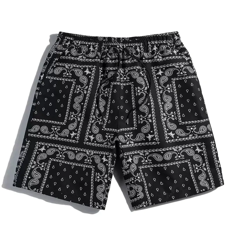 New Men\'s Casual Beach Shorts Breathable Quick Dry Vintage Personality Printed Bermuda Shorts Hip Hop High Street Streetwear