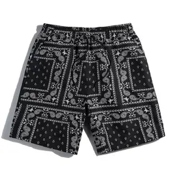 New Men's Casual Beach Shorts Breathable Quick Dry Vintage Personality Printed Bermuda Shorts Hip Hop High Street Streetwear