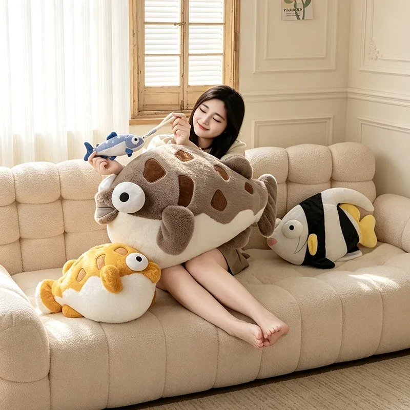 Soft Fluffy Ocean Fish Plush Pillow Puffer Fish Stuffed Animal Cushion Cuddle Toy For Sofa Bed Office Rest Home Decor Gift - view 3