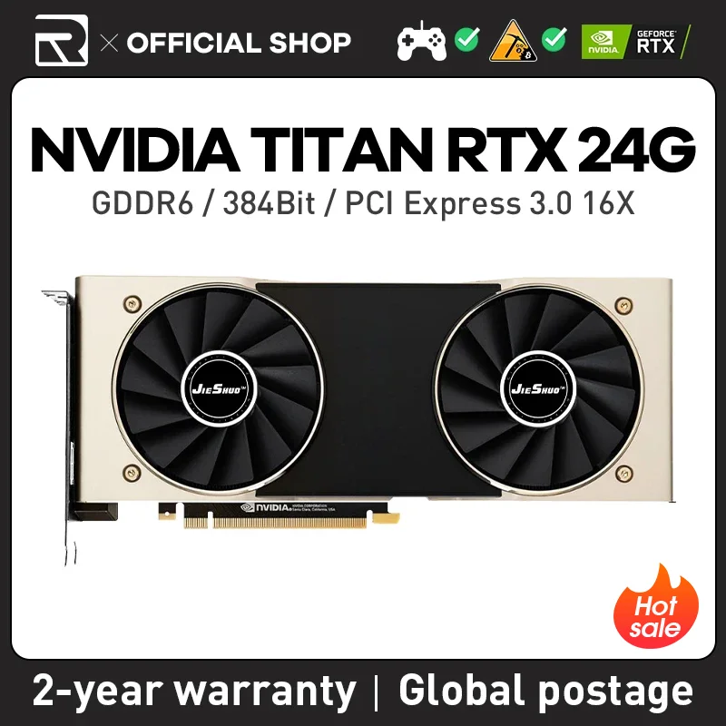 

Видеокарта JIESHUO NVIDIA TITAN RTX 24 ГБ 4608SP GDDR6 384bit GPU Titan-RTX 24g подходит для компьютерных игр и офиса