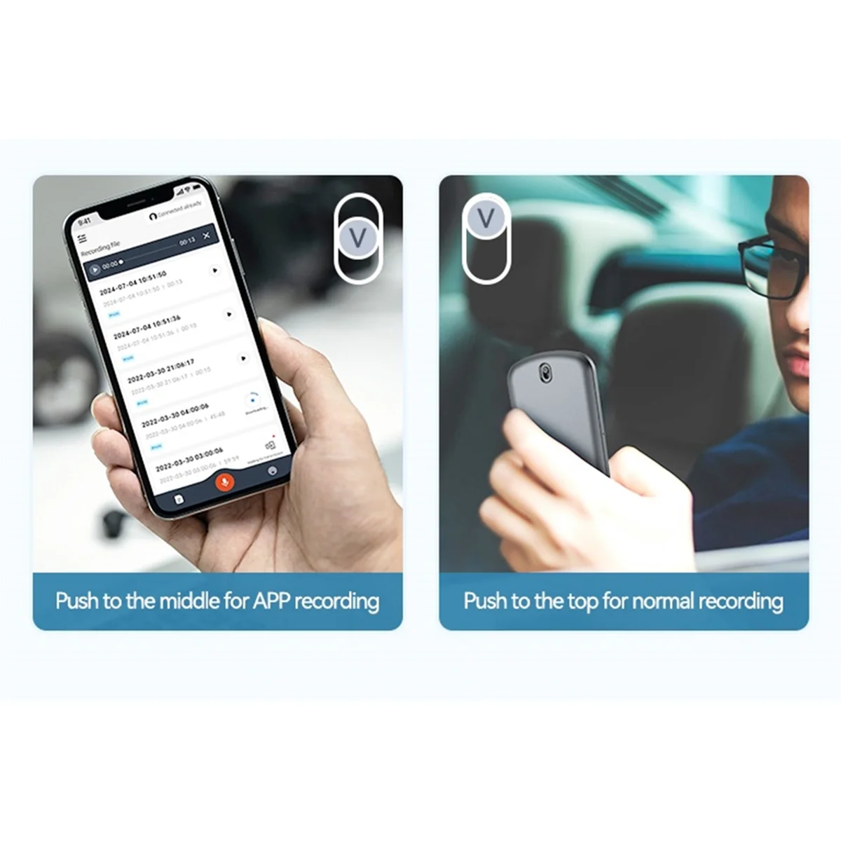 ABZW ChatGPT-4 AI مكالمة هاتفية مسجل صوت صغير Espia APP التحكم الصوتي مترجم 64GB الإملاء لنظام IOS أندرويد