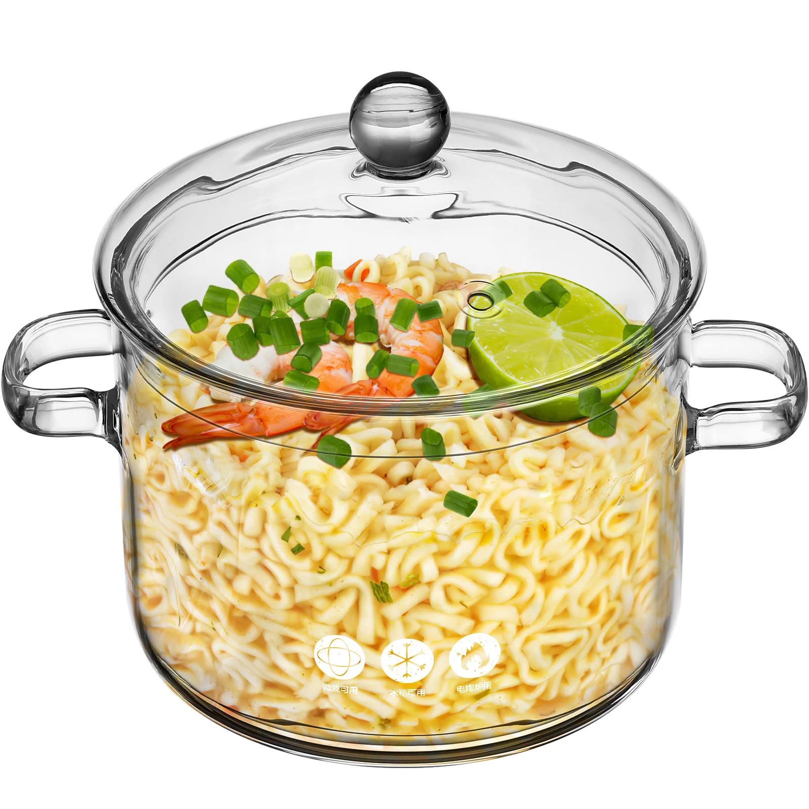 

High Borosilicate Glass Soup Pot Clear Cooking Pot Double Handles Lid Heat Resistant Household Kitchen Noodle Saucepan