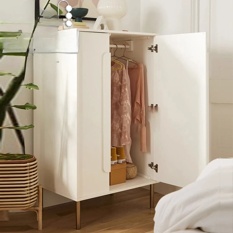 Solid wood small apartment wardrobe light luxury children Nordic simple modern bedroom double door short wardrobe floor locker