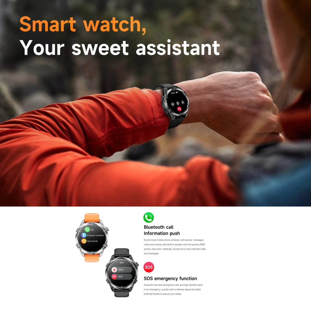 1.43" AMOLED Screen Men Outdoor Atmospheric Pressure Altitude Waterproof Smart Watches Blue Tooth Call Sports SOS Smartwatch