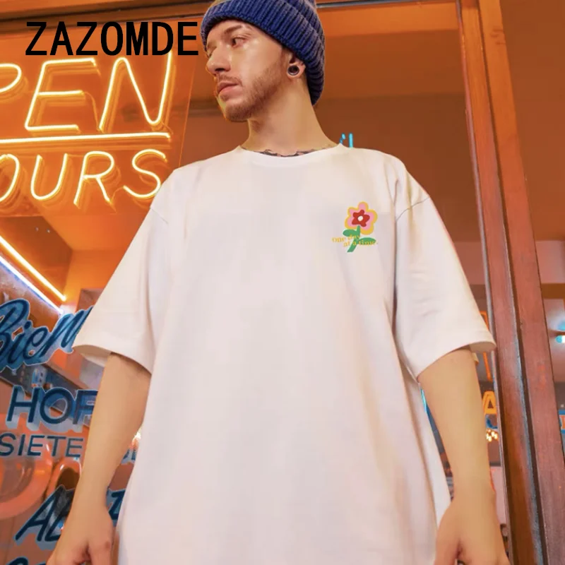 ZAZOMDE 2024 Floral Printed Man All-match Loose Long Sleeve T-shirt Out Wearing Summer Top O-neck Casual Cotton Tees