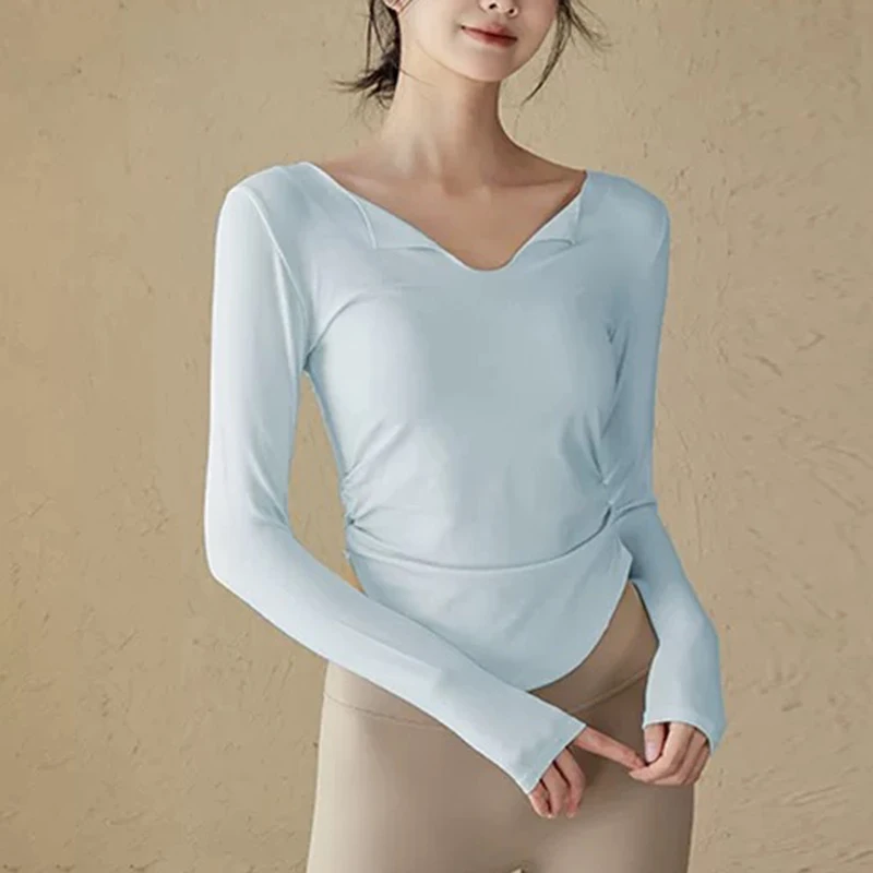 Women's yoga sports long sleeved, autumn and winter high-end slim fit small V-neck sports top fitness long sleeved T-shirt