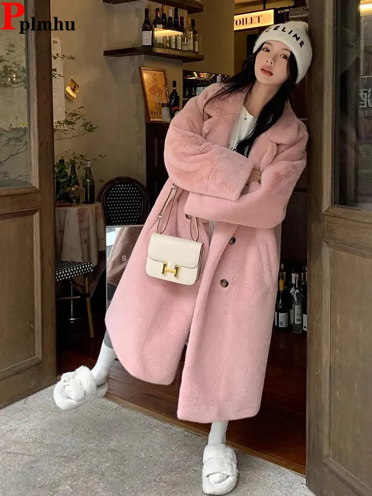 Soft Long Warm Chic Faux Rabbit Fur Jacket Elegant Winter Casual Thicken Plush Chaqueta High-quality Luxury Outerwears New 2023