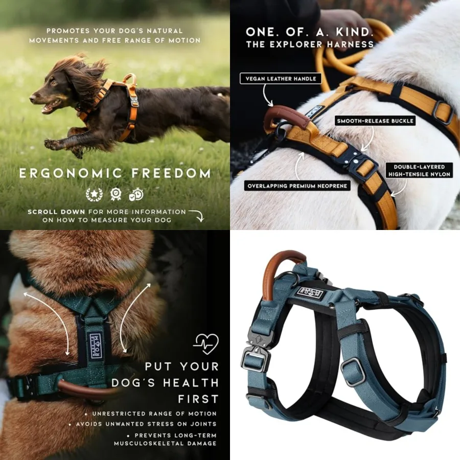 

Premium Explorer Harness - Y-Shaped Dog Harness with Adjustable Durable Nylon, Soft Padding, Metal Buckles and Leather Handle f
