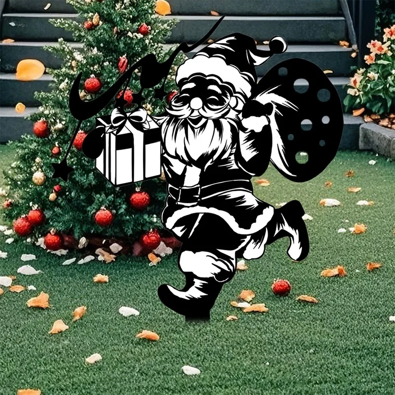 Christmas decorations Santa Claus garden stake decorative Christmas iron metal yard sign 1pc