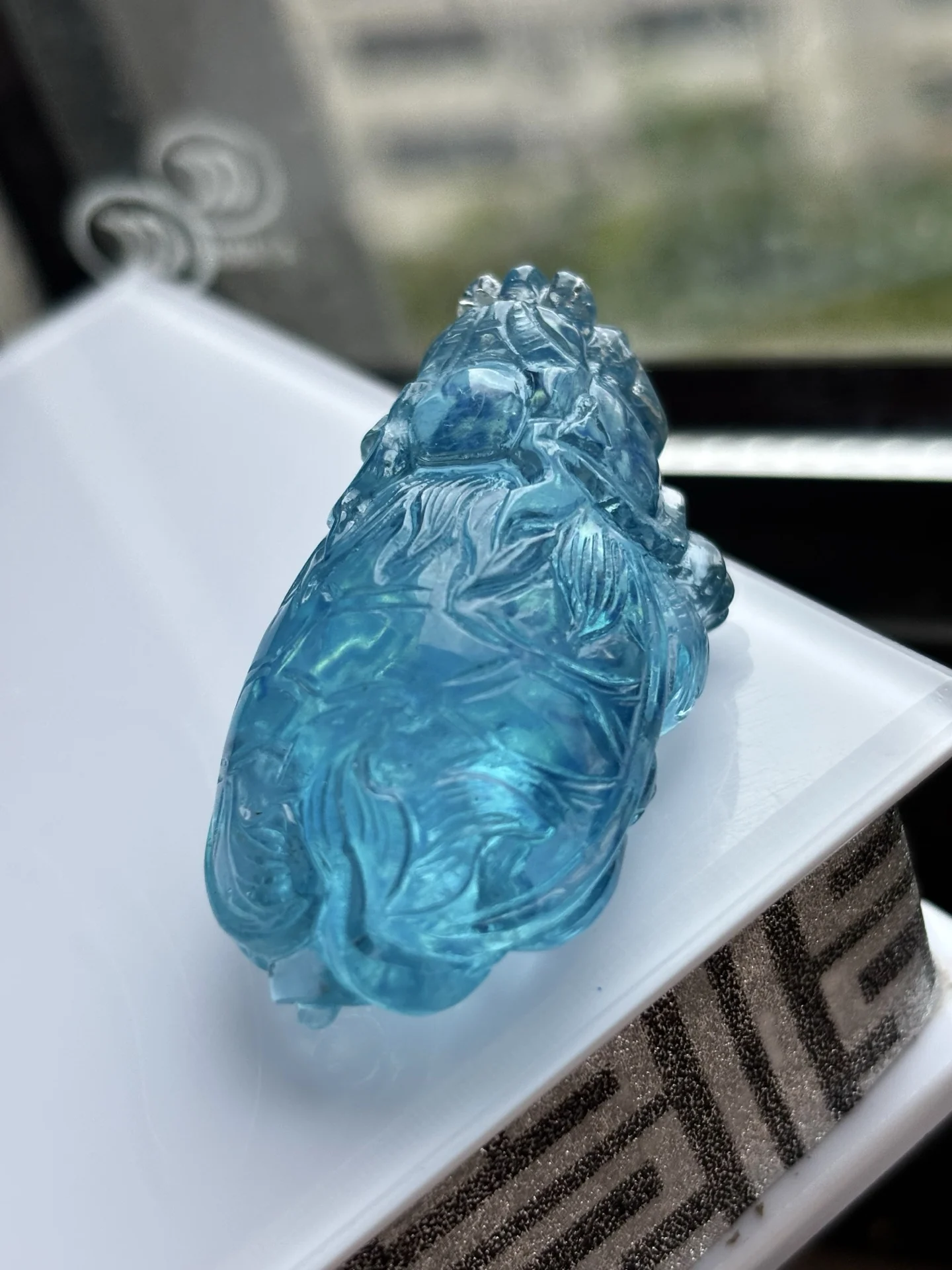 Natural Blue Aquamarine Pendant Pi Xiu Aquamarine Blue 44x25x19mm Donut Gold Necklace AAAAA