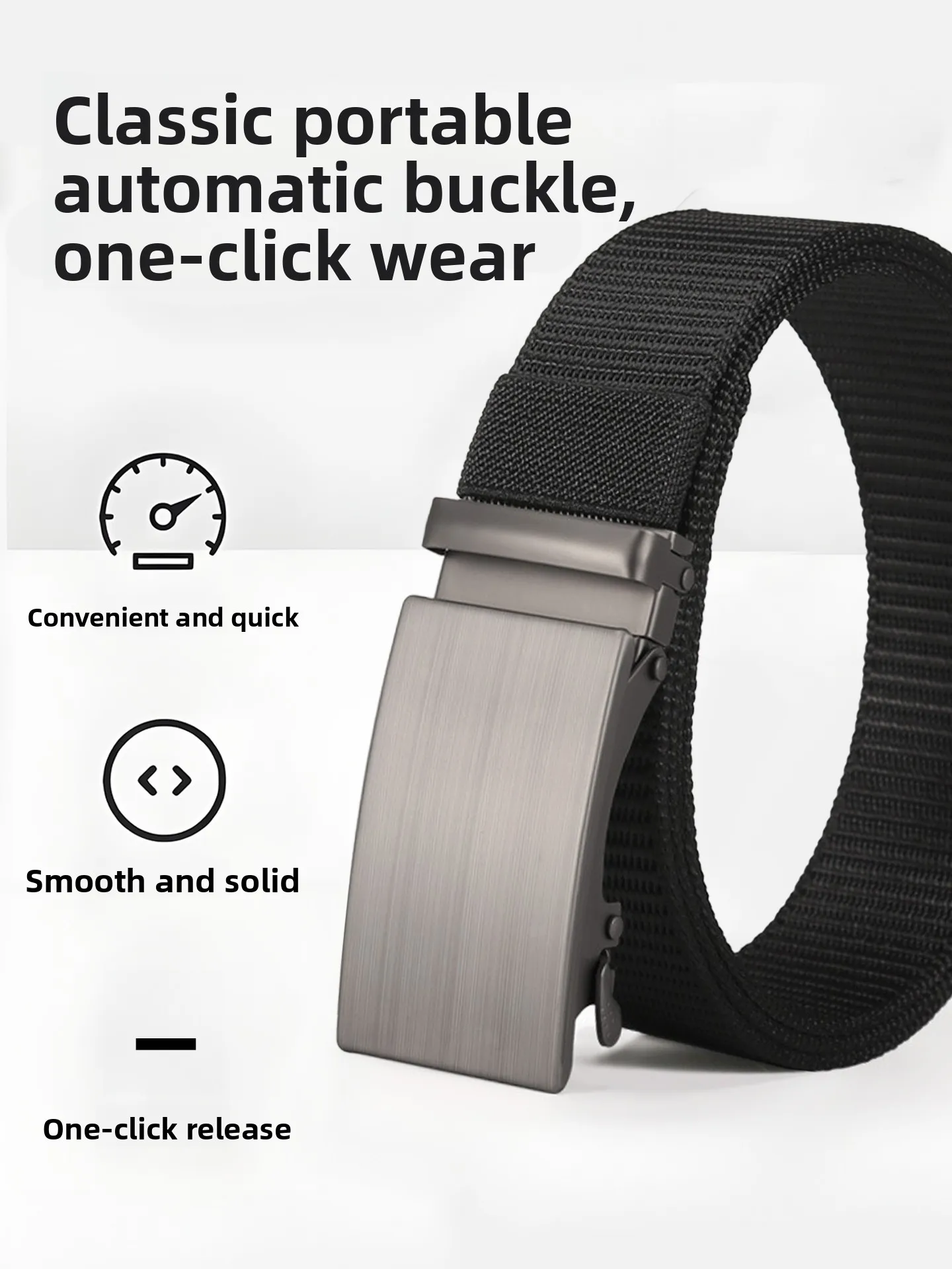 Men's Automatic Buckle Leather Belt Smooth Surface No Hole Waist Belt Casual Simple Match All Types Military Training Workwear