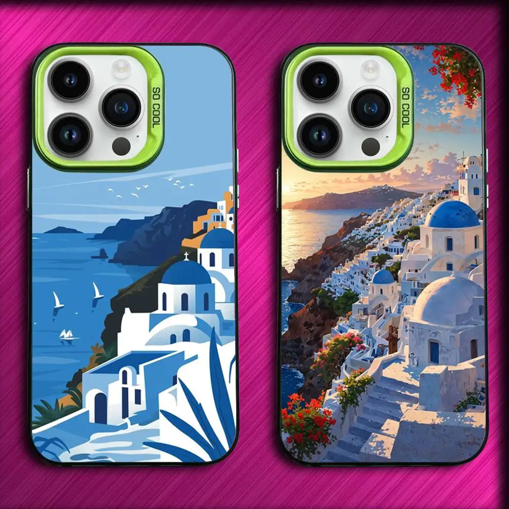 

Griechenland Santorin Phone Case For iPhone 16,15,14,13,12,11,Mini,Pro,E,MAX Green Candy Matte Shockproof Cover