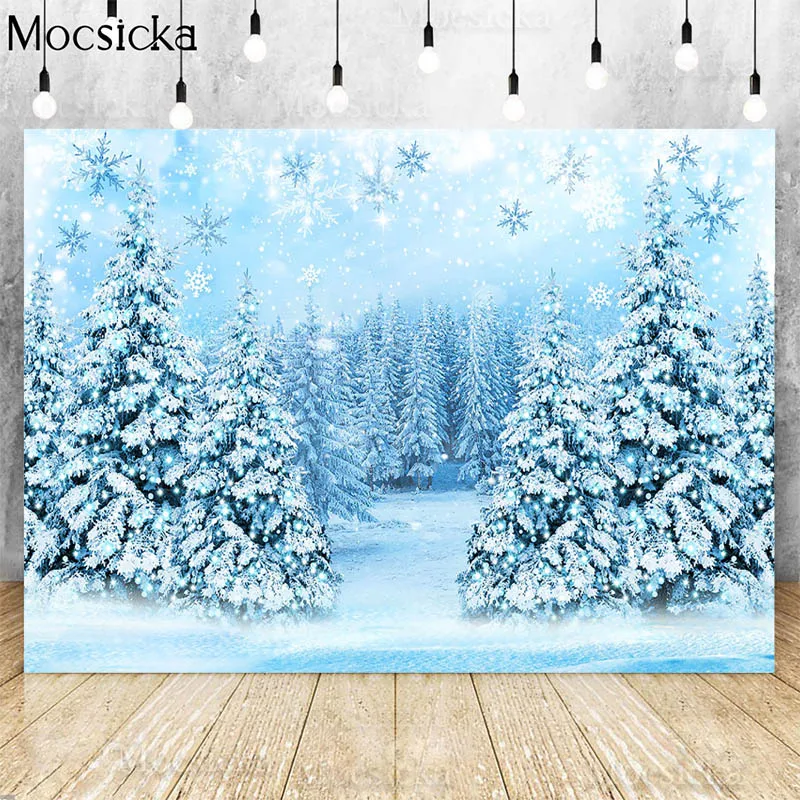 사진 촬영용 겨울 눈 장면 배경막, 하얀 숲 크리스마스 트리, 눈송이 아기 포토콜, 어린이 초상화 배경, 사진 스튜디오