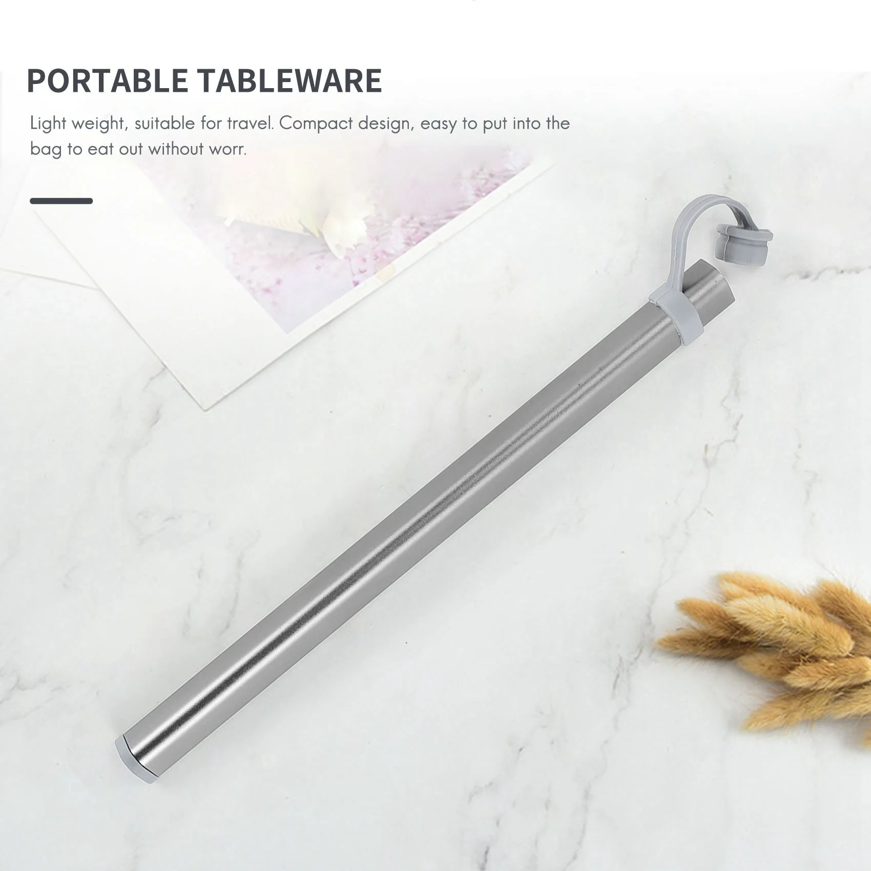 젓가락 보관 튜브 알루미늄 합금 상자 케이스, 티타늄 젓가락 보관 상자, 젓가락 없는 회색