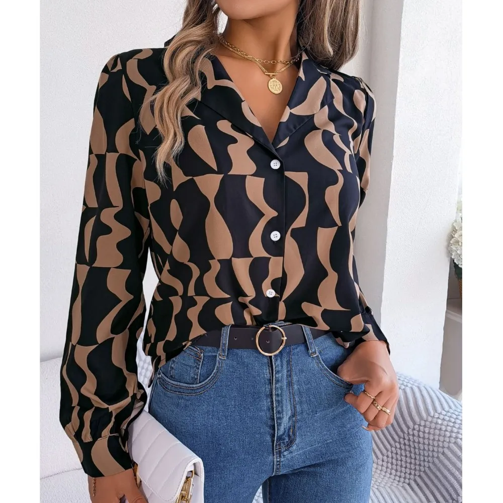 Elegant Women\'s Blouse Top 2024 Spring Autumn Contrasting Striped Suit Collar Long Sleeved Shirt Office Lady Cardigan Blouses