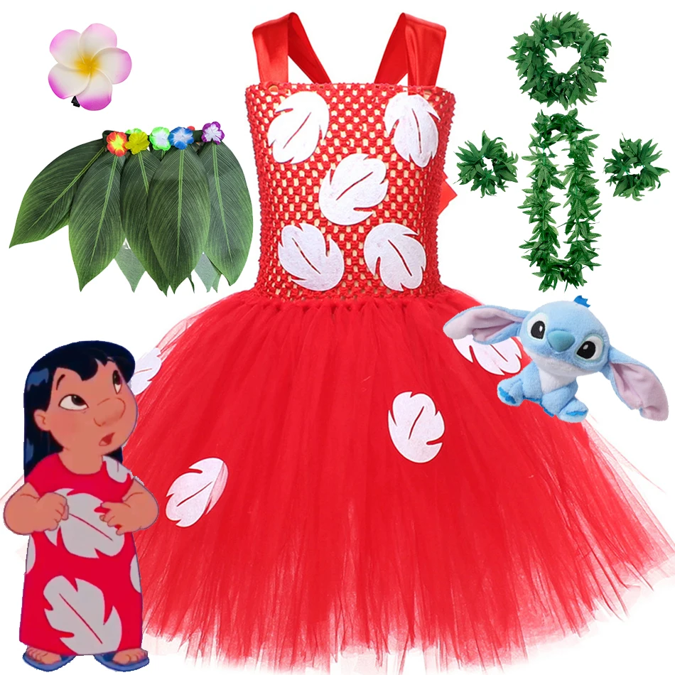 

Disney Lilo Stitch Cosplay Princess Dress Girls Summer Print Mesh Ball Gown Kids Performance Sleeveless Halloween Party Outfits