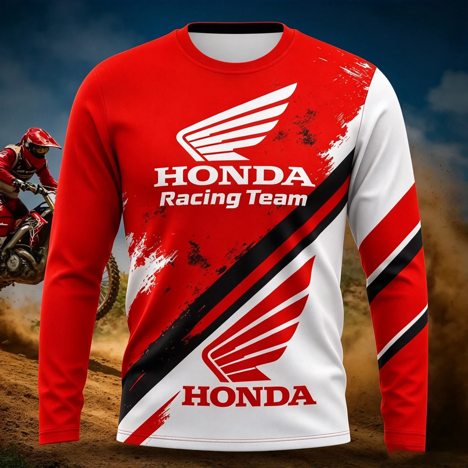 Motocross Neues Trendiges Herren- und Damen-Motociclista Biker Honda Schnelltrocknendes Atmungsaktives Langarm-T-Shirt für Motorradfahrer – Detail 7