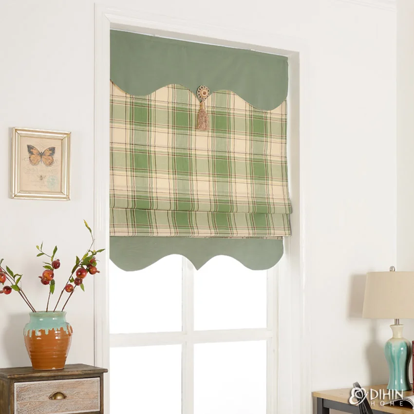 American Retro Green Striped Custom Made Roman Shades Window Drapes For Living Room Included Mechanism