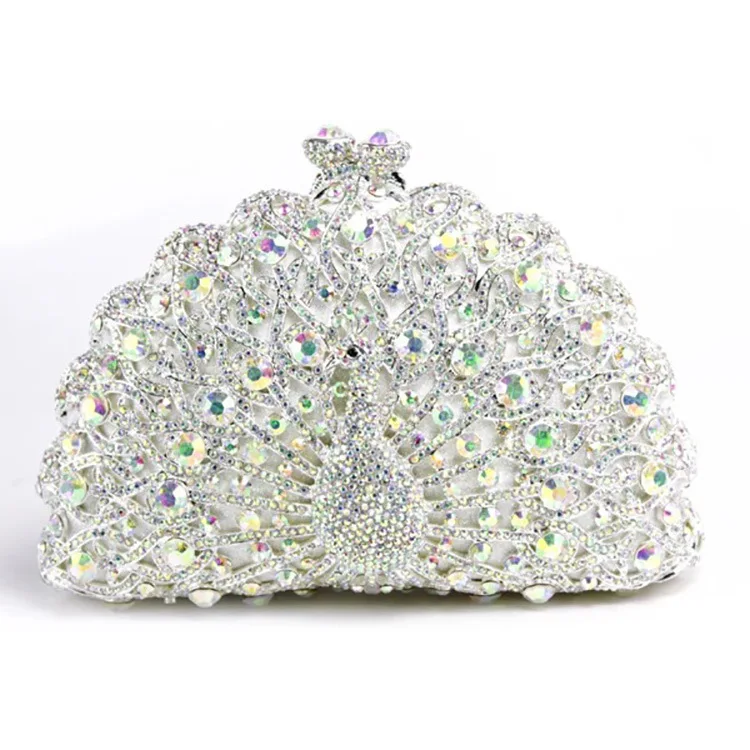 Peacock Rhinestone Women Bags Luxury Bling Shiny Handbags Metal Chain Crystal Party Bags Elegant Designer Eveing Clutch Purse