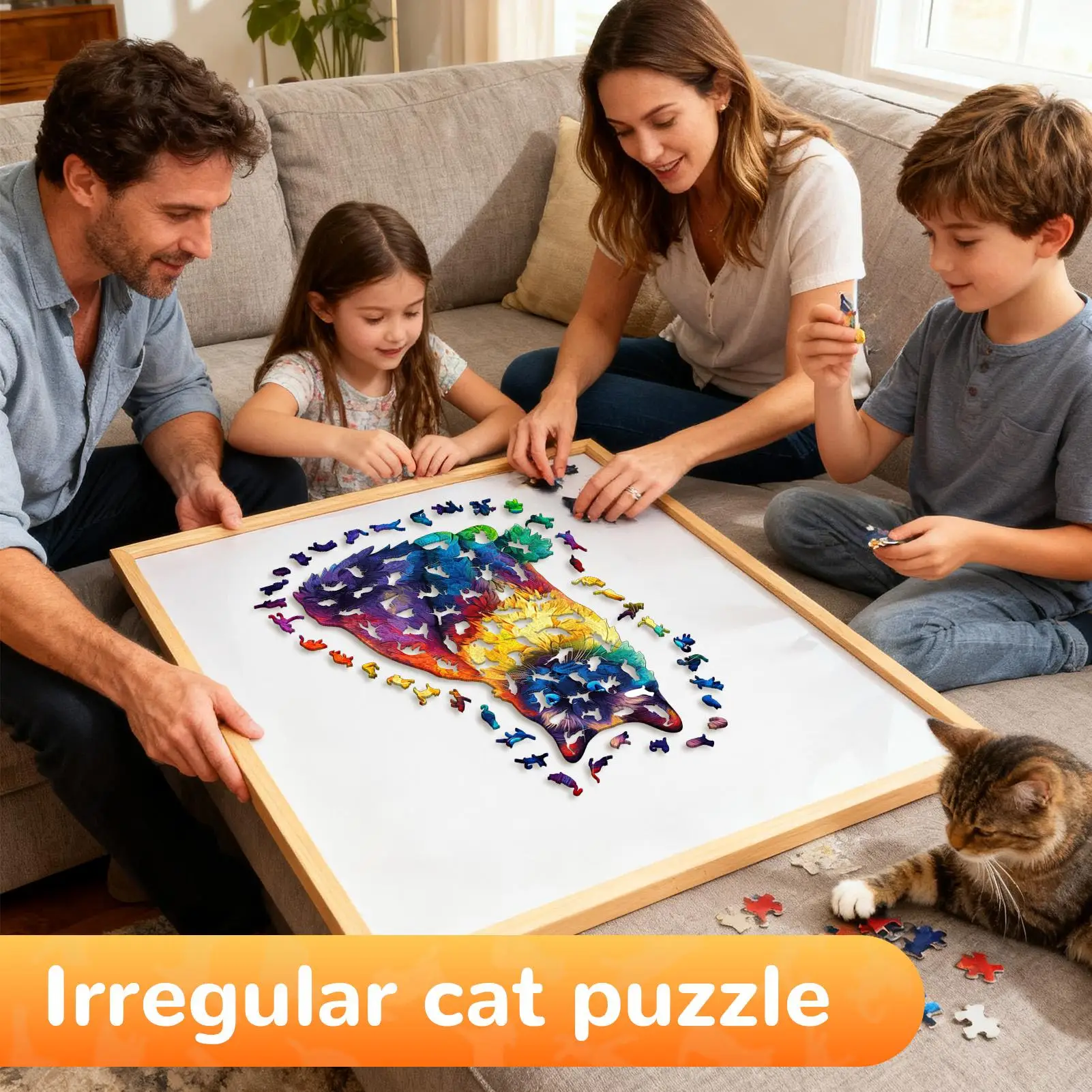 Puzzle chat en bois 201 pièces, décoration de salon, animaux irréguliers pour adultes et adolescents, amoureux des chats, collectionneurs de la famille