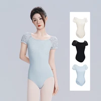 Maillot de Ballet para Mujer con Encaje, Leotardo de Gimnasia, Ropa de Ejercicio de Ballet, Maillot de Ballet de Manga Corta para Adultos