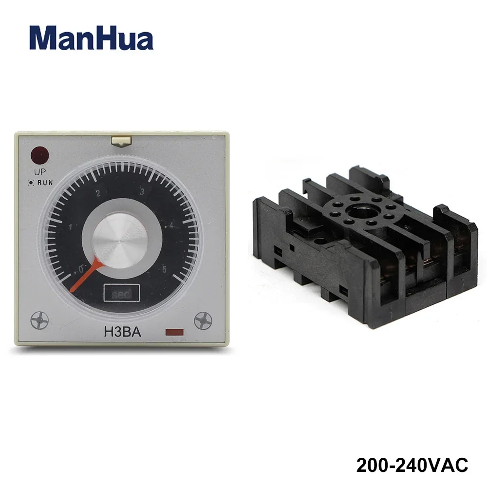 ManHua 220VAC Delay Timer Relay Time Relay 0.5S-100h H3BA-8 8 Pin Timer Industrial Household