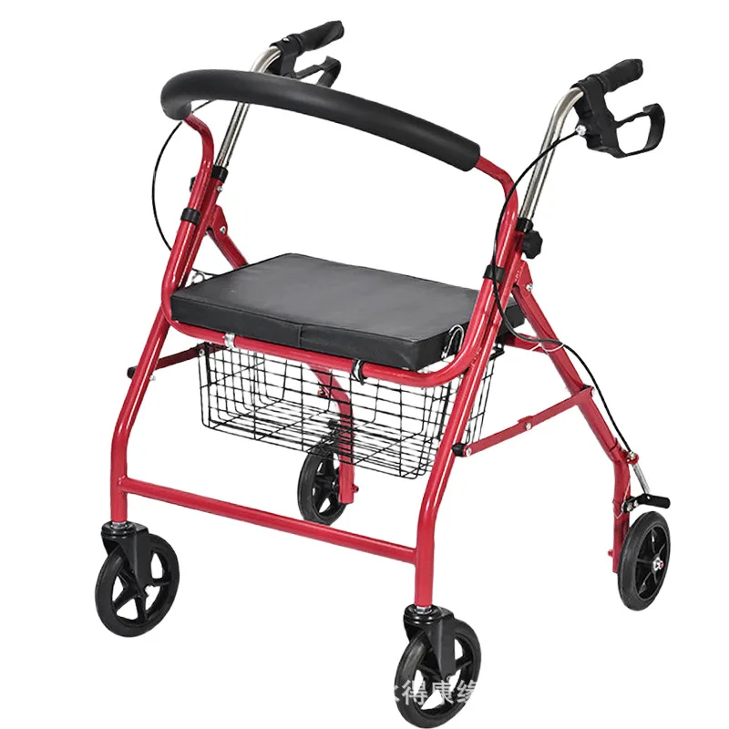 

Four-wheeled shopping cart for elderly, the trolley for elderly can be pushed and can sit on the shopping cart