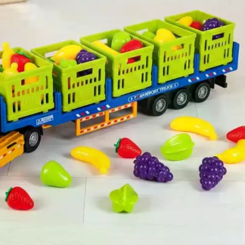 Simulation Fruit Vegetable Transport Truck Die-cast Freight Toy Fine Workmanship Safe for Preschoolers Early Education Prop