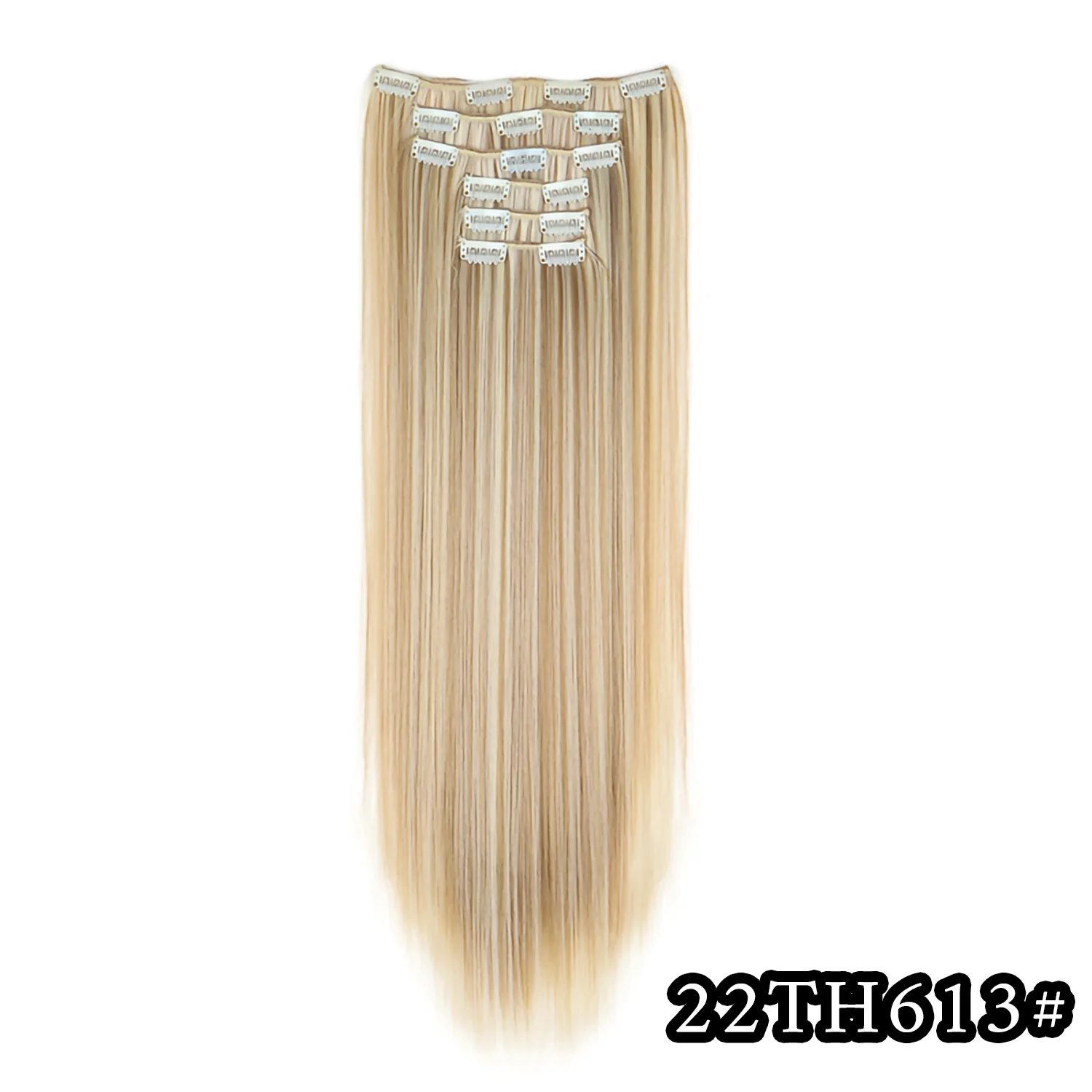 24 Zoll 16 Clips in Haarverlängerungen Lange glatte Frisur Synthetische blonde schwarze Haarteile Hitzebeständiges Kunsthaar Täglicher Gebrauch – Detail 19