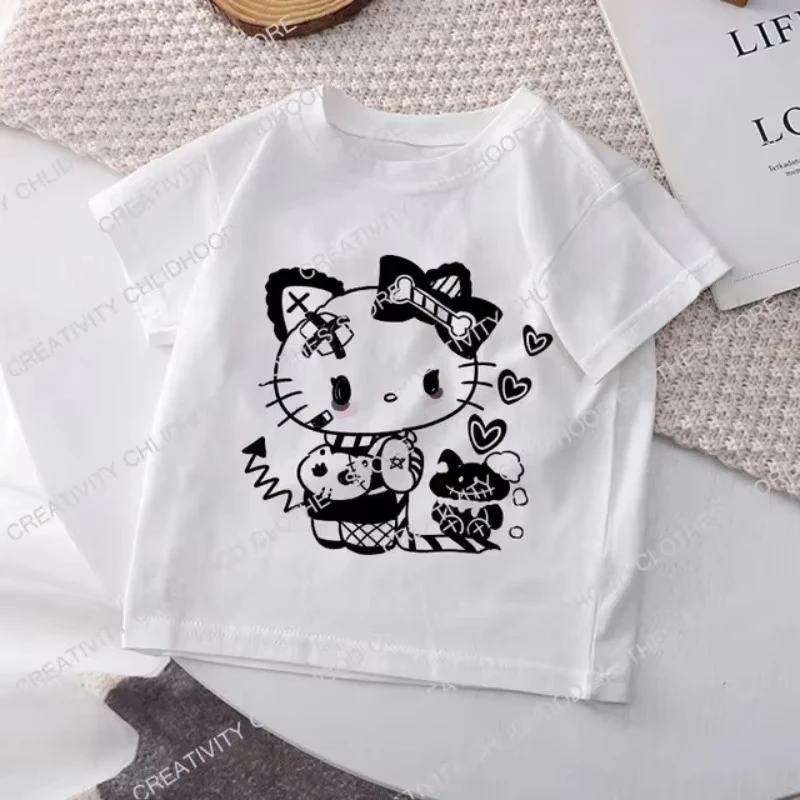 

Детская футболка Kuromi Sanrio, футболка с аниме, булочка с корицей, мелодия, повседневная одежда с героями мультфильмов, футболка Y2K, детский топ для девочек и мальчиков