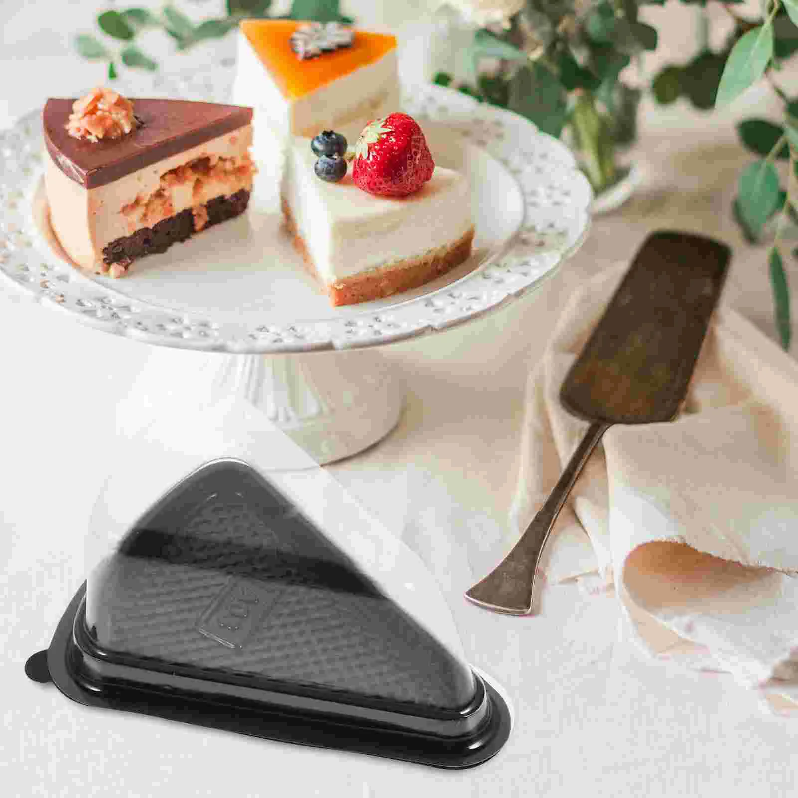 10PCS Triangle Cake Box Plastic Sandwich Packaging Cake Boxes Plastic Cake Packing Box Gift Bakery Cake Packaging (Black)