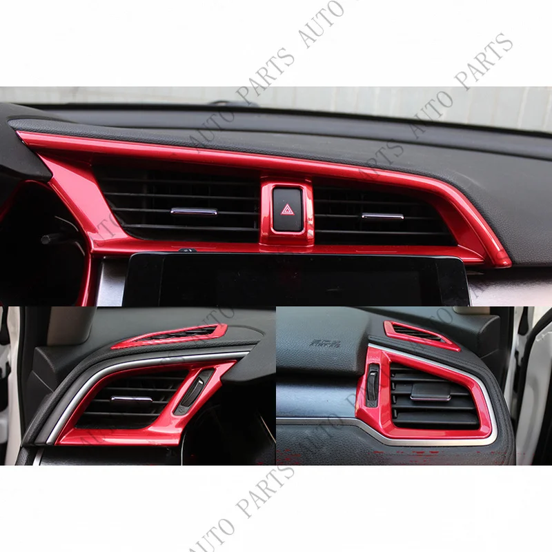 A+ For Honda Civic 10th 2016-2021 Bright Red Central Console Air Outlet Vent Trim