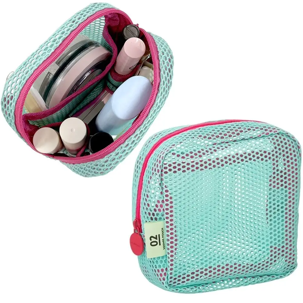 Lightweight Mesh Zipper Bags Visibility Space Saving Mini Makeup Pouch Portable Rotary Hook Travel Toiletry Pockets Women