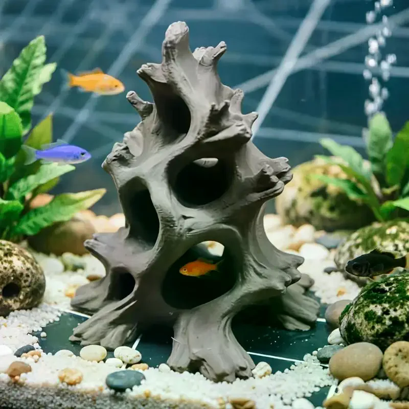 Multi-Hole Driftwood Aquarium Ornaments Driftwood Fish Caves Aquarium Decor Fish Hideout For Breeding Hiding Caves Decor Hidden